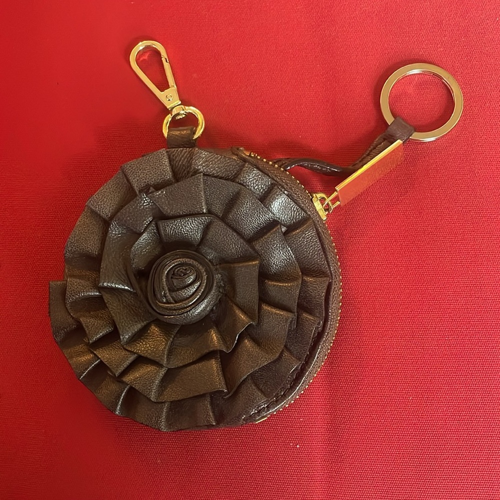 Valentino Garavani Brown Key pouch with Flower Design